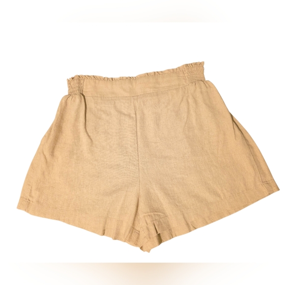 LC Lauren Conrad Linen Blend High Rise Shorts NWT Size M Khaki Smocked Waist - Picture 2 of 7